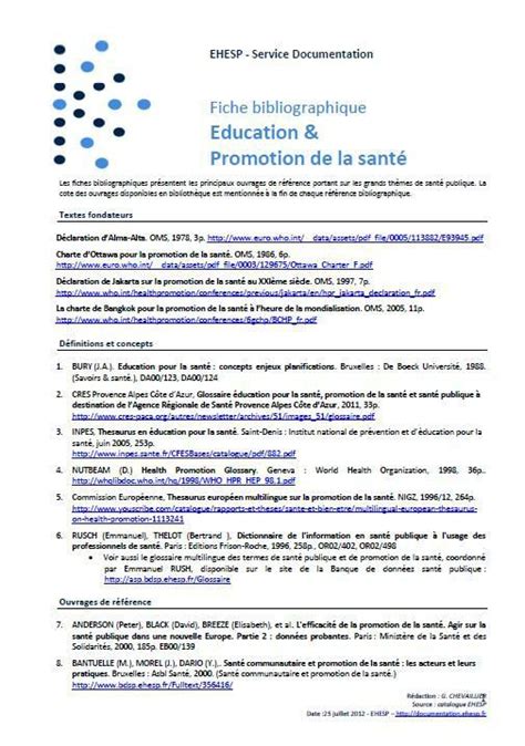 Fiches Bibliographiques Education Pour La Santé Epidémiologie Santé Publique Ehesp Revue