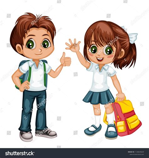Cartoon Vector Illustration Of A School Boy And Girl With Backpacks