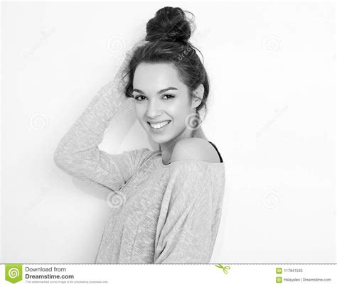 Girl With No Makeup In Summer Hipster Clothes Posing Near Wall Stock