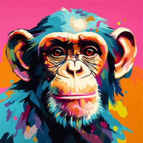 Colorful Chimp Monkey Pop Art Print Vibrant Animal Poster Stock