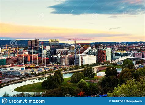 A Morning View Of Sentrum Area Of Oslo Norway With Barcode Buildings