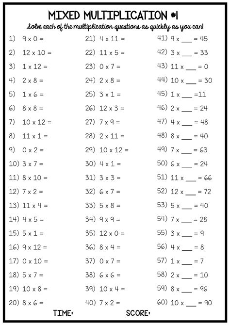 Printable Multiplication Tables With Answers Printable Multiplication