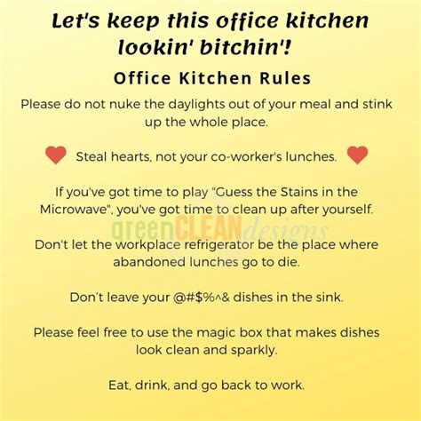Office Kitchen Rules Signs Work Kitchen Etiquette Keep Kitchen Clean