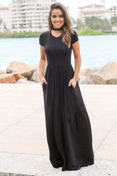 Black Short Sleeve Maxi Dress With Pockets Maxi Dresses Saved By