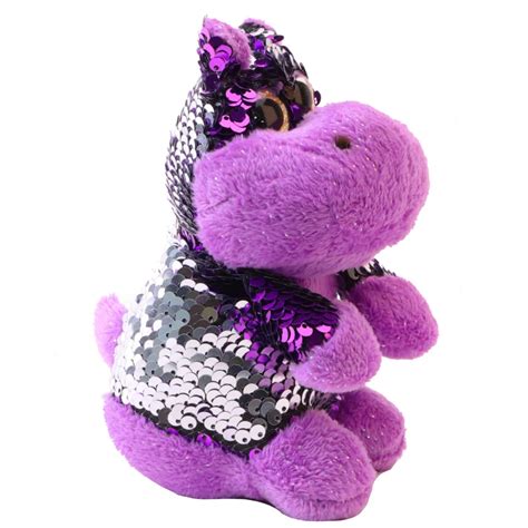 13cm Purple And Silver Hippo Plush Soft Toy With Sequin Reveal Reversible Sequins Toyland