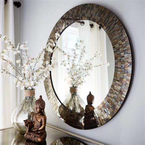 At first, hand blown techniques were used, but the glass showed a great many imperfections, particularly when used for mirror making. Amber Mosaic Round Mirror | Pier 1 Imports | Mirror design ...