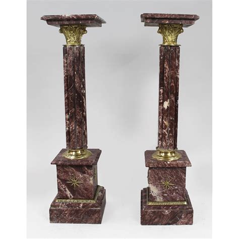 Pair Of Ornate Rouge Marble Column Pedestals