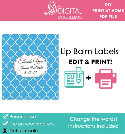 Blue Quatrefoil Printable Lip Balm Labels Editable Pdf Template