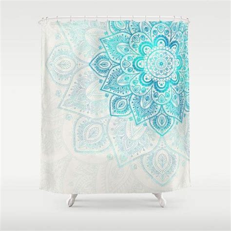 Turquoise Flower Mandala Shower Curtain 71x74 Etsy Mandala Shower