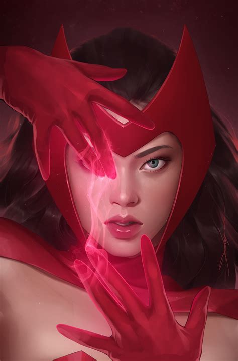 Jee Hyung Lee Scarlet Witch Marvel Clothing Request Highres 1girl Brown Hair Energy