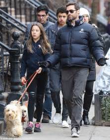 Hugh Jackman Walks His Dogs With Children Oscar And Ava In New York
