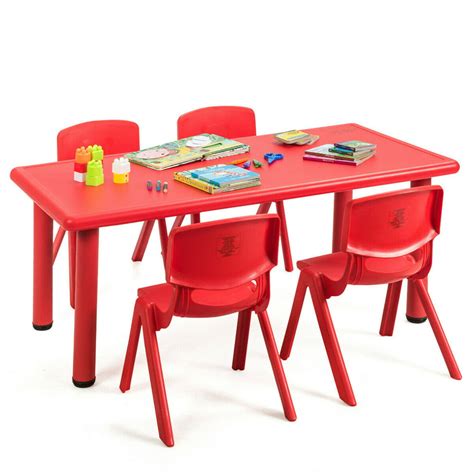 Gymax Kids Plastic Table And Stackable Chairs Set Indooroutdoor Home