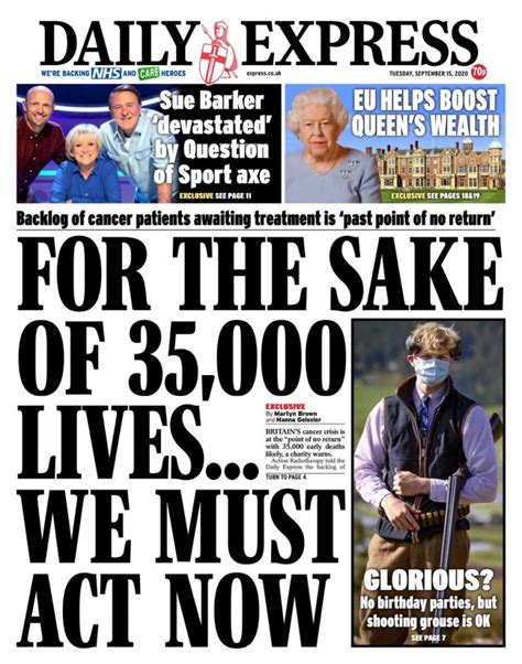 Daily Express Front Page 15th Of September 2020 Tomorrows Papers Today