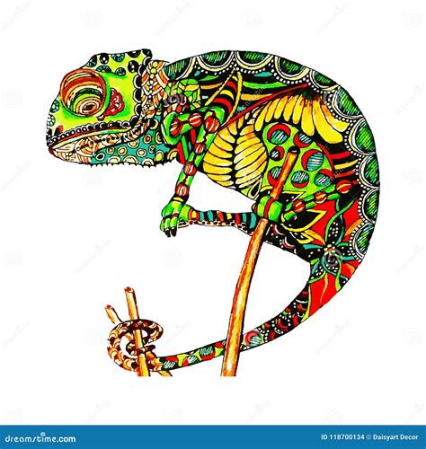 Colored Zentangle Chameleon Doodle Exotic Wild Animal Abstract