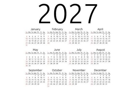 Vector Calendar 2027 Sunday Calendar Stationery Templates Calendar