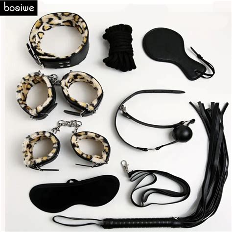 Adult Games Sex Bondage 8pcsset Leather Handcuffs Gag Whip Mask Erotic Toy Fetish Adult Sex
