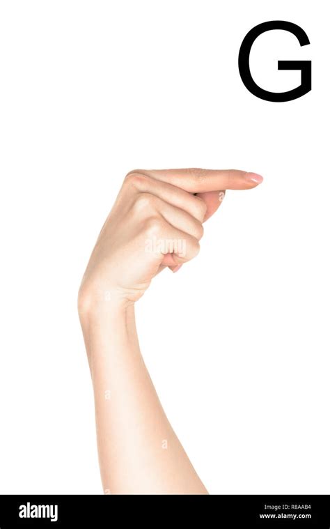 Female Hand Showing Latin Letter G Sign Language Isolated On White