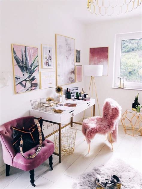Pink And White Home Office Home Office Decor Room Inspiration Home