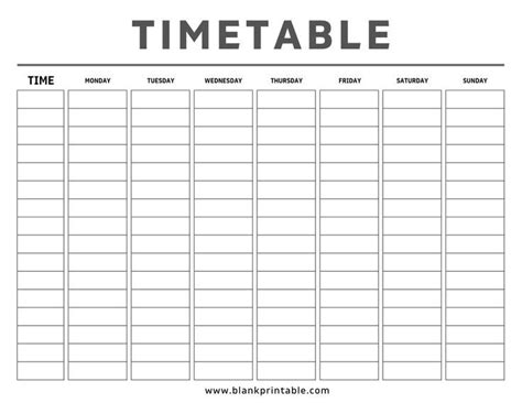 Printable Timetable Template Monday To Sunday Blank Weekly Timetable