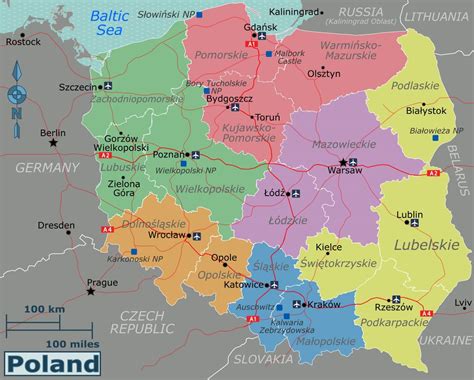 Большая карта регионов Польши Польша Европа Maps of the World