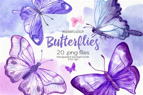 Watercolor Purple Butterflies Clipart Hand Painted Butterfly