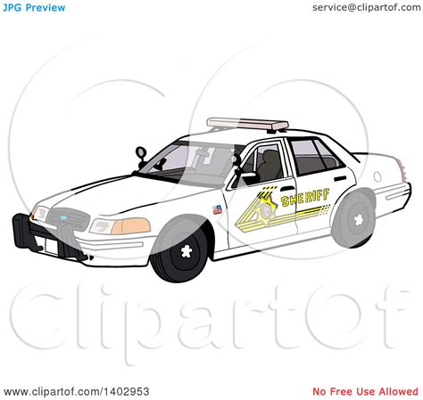 Cartoon Clipart Of A White Sheriff Police Car Royalty