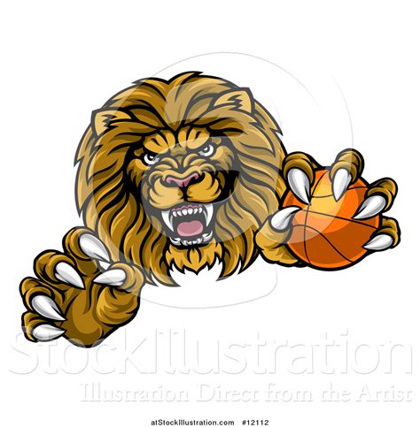 Vector Illustration Of A Tough Clawed Male Lion Monster Mascot Holding