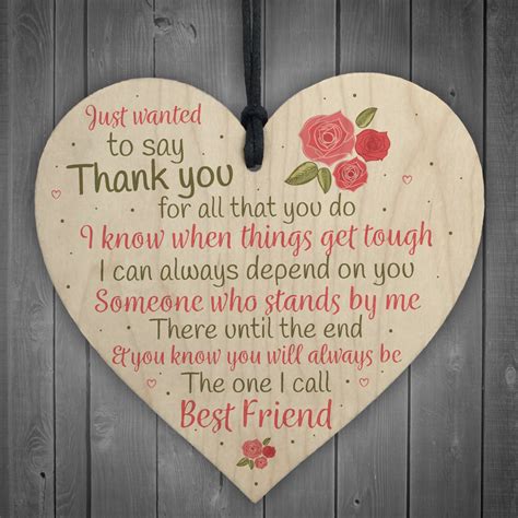 Friendship Thank You T Best Friend Plaque Wood Heart Sign