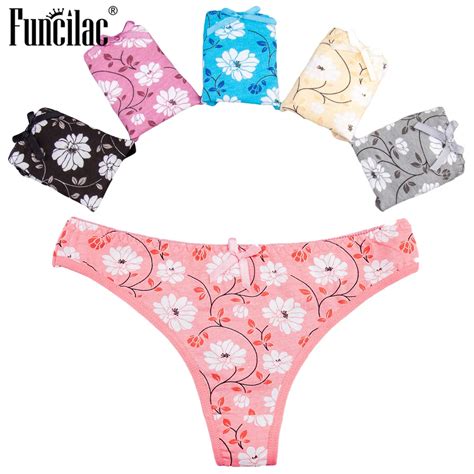 Funcilac Women Cotton Thong Briefs For Women Sexy G String Floral Print Underwear Underpants