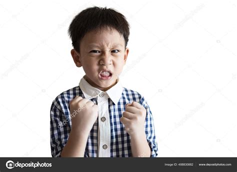 Angry Little Child Clenched Fist Show Dissatisfied Expression Face