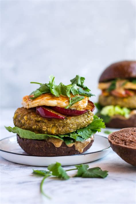 Chickpea Veggie Burgers With Fried Halloumi And Peaches A Matter Of