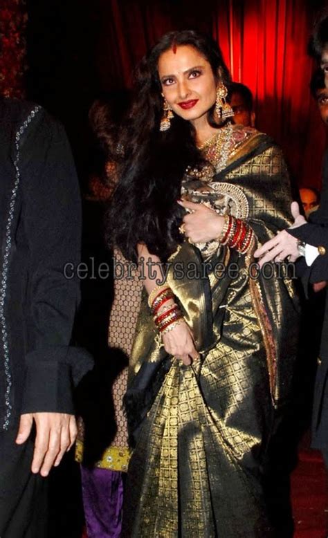 Rekha In Greenish Black Traditional Silk Sari Saree Blouse Patterns