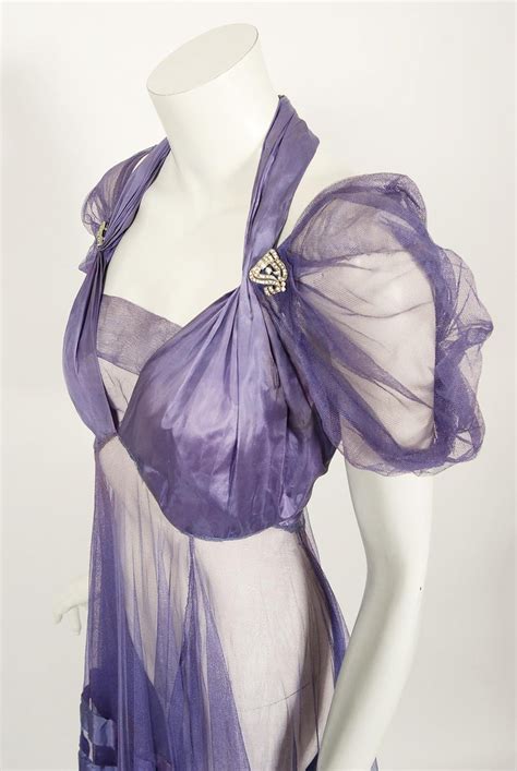 Vintage 1930s Lilac Purple Sheer Net Tulle Silk Appliqué Bows Puff