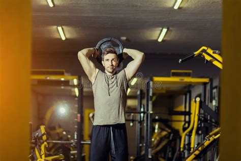 Handsome Muscular Man Working Out Hard At Gym Stock Image Image Of