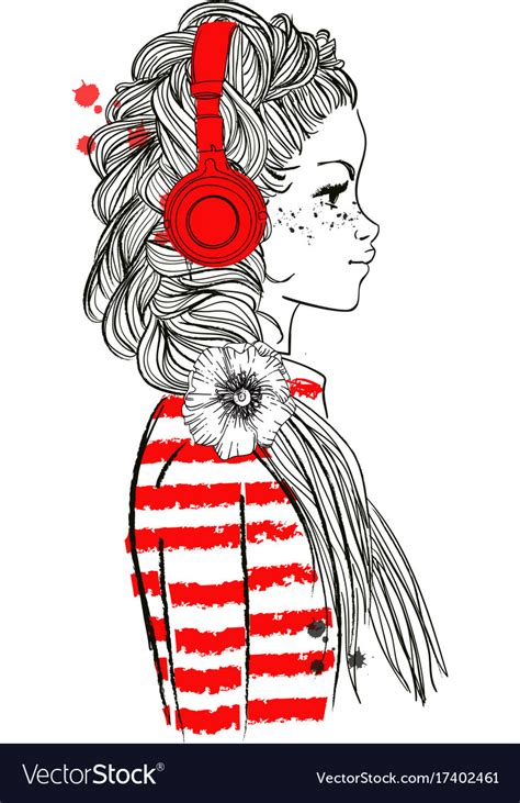 Beautiful Girl With Headphones Royalty Free Vector Image
