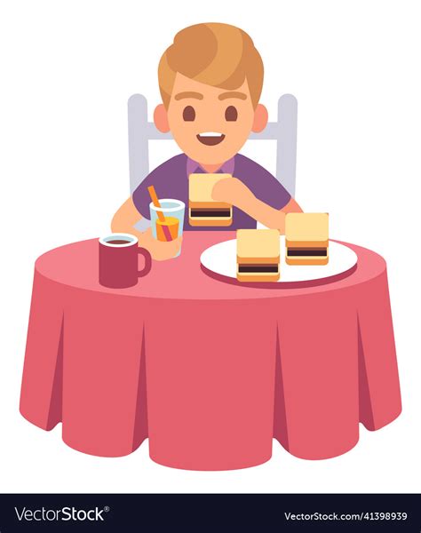 Boy Eating Breakfast Food Healthy Kid Nutrition Vector Image