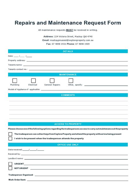 Printable Tenant Maintenance Request Form Template Printable Forms