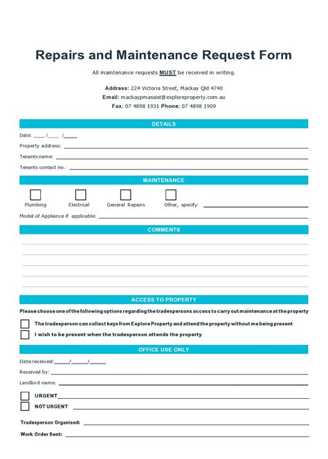 Maintenance Request Form Template