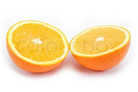 Two Halves Of One Orange On A White Stock Image Colourbox