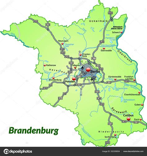 Brandenburg Alemania Como Mapa Isla Con Red Transporte Verde Pastel