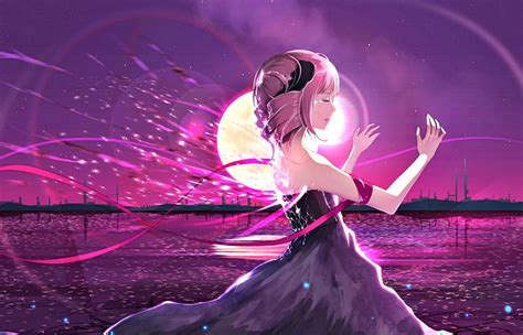 Dancing At The Sunrise Dress Sun Manga Sky Water Girl Purple