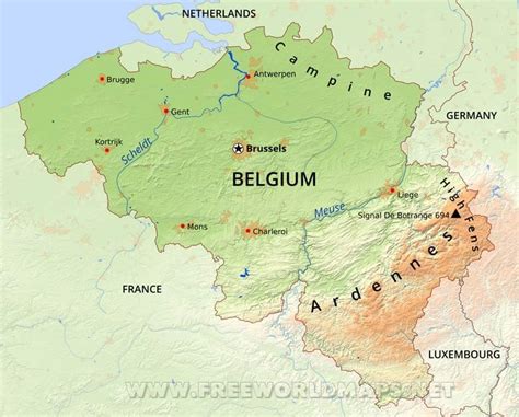 Belgium map by googlemaps engine: Belgium Physical Map