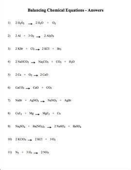 Chemical equations and answer key. Balancing Equations Practice Problems Worksheet Answer Key ...