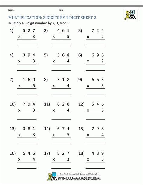 Grade Four Multiplication Worksheets Bottom Frame