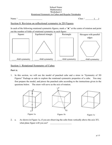 Worksheet 2 Rotational Symmetry In Cubes And Regular Tetrahedra