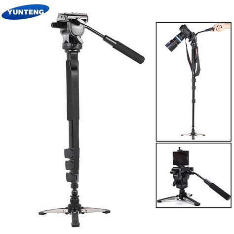 Yunteng Extendable Telescoping Monopod With Detachable Tripod Stand Base Fluid Drag Head For