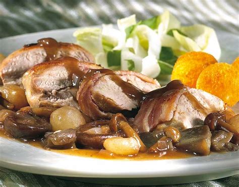 Recept voor Fazantfilet met boschampignons en zilveruitjes