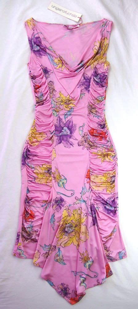 Nwt Emanuel Ungaro 539 Pink Floral Print Ruched Draped Sleeveless