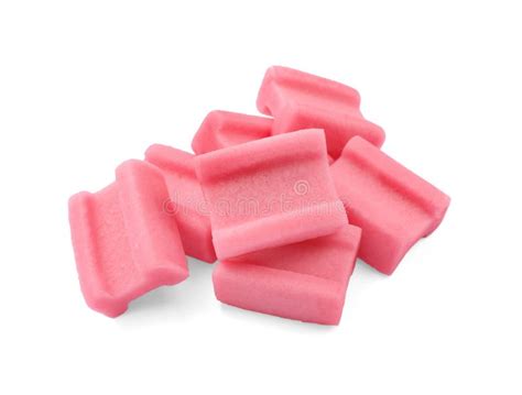 Pile Of Tasty Pink Chewing Gums On White Background Stock Photo Image