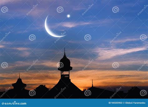 Old City At Sunset Muslim Abstract Greeting Banners Stock Image